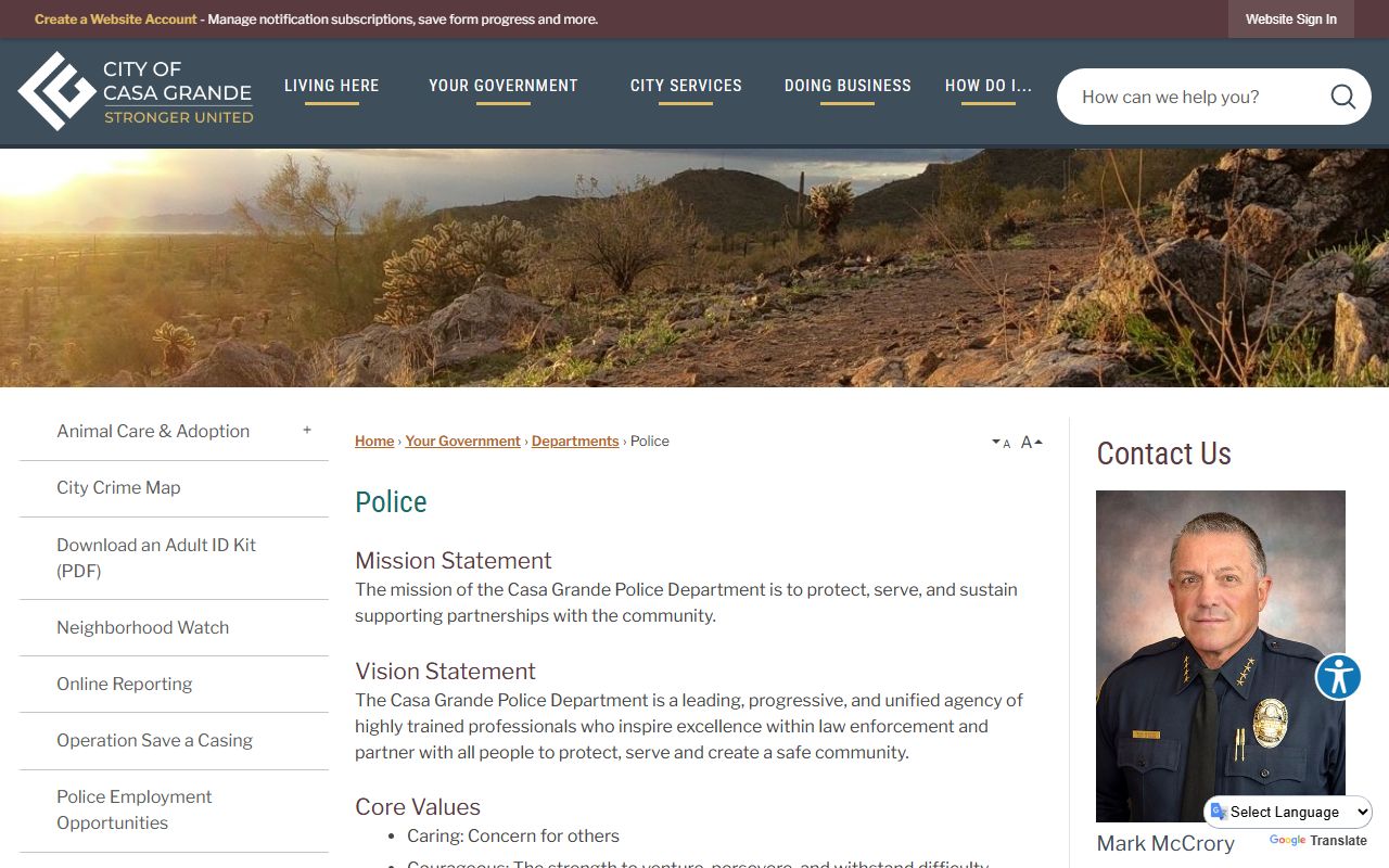 Casa Grande Police Department website for released inmate records