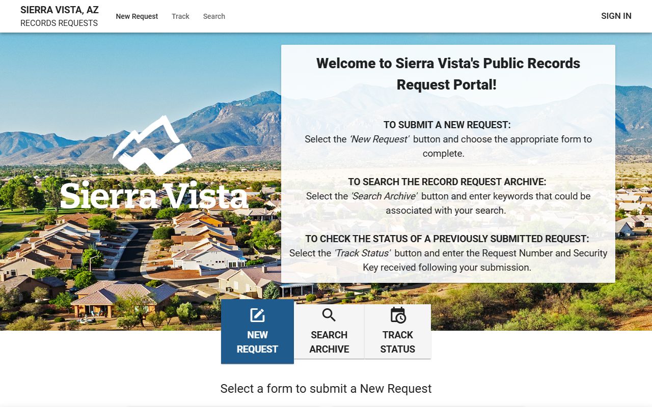 Sierra Vista JustFOIA public records portal for released inmate requests