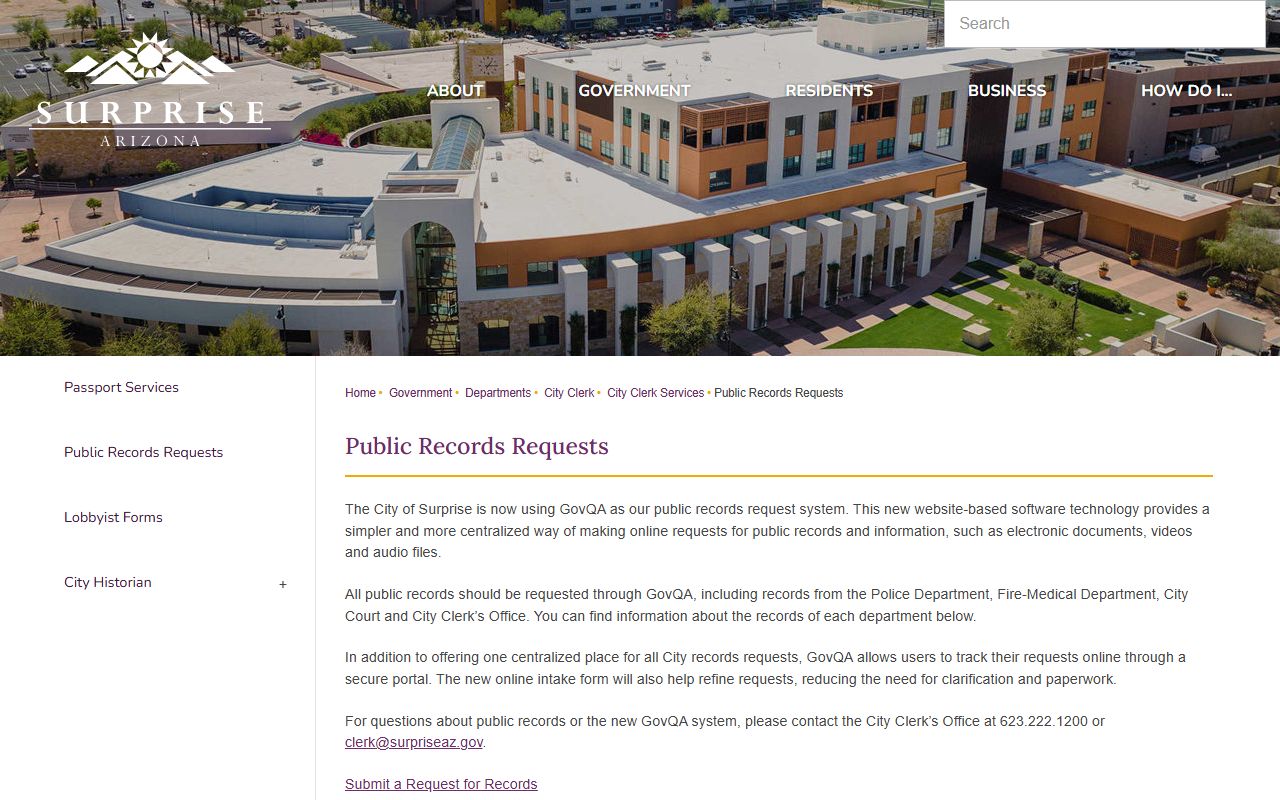 Surprise Arizona public records request portal for released inmate data