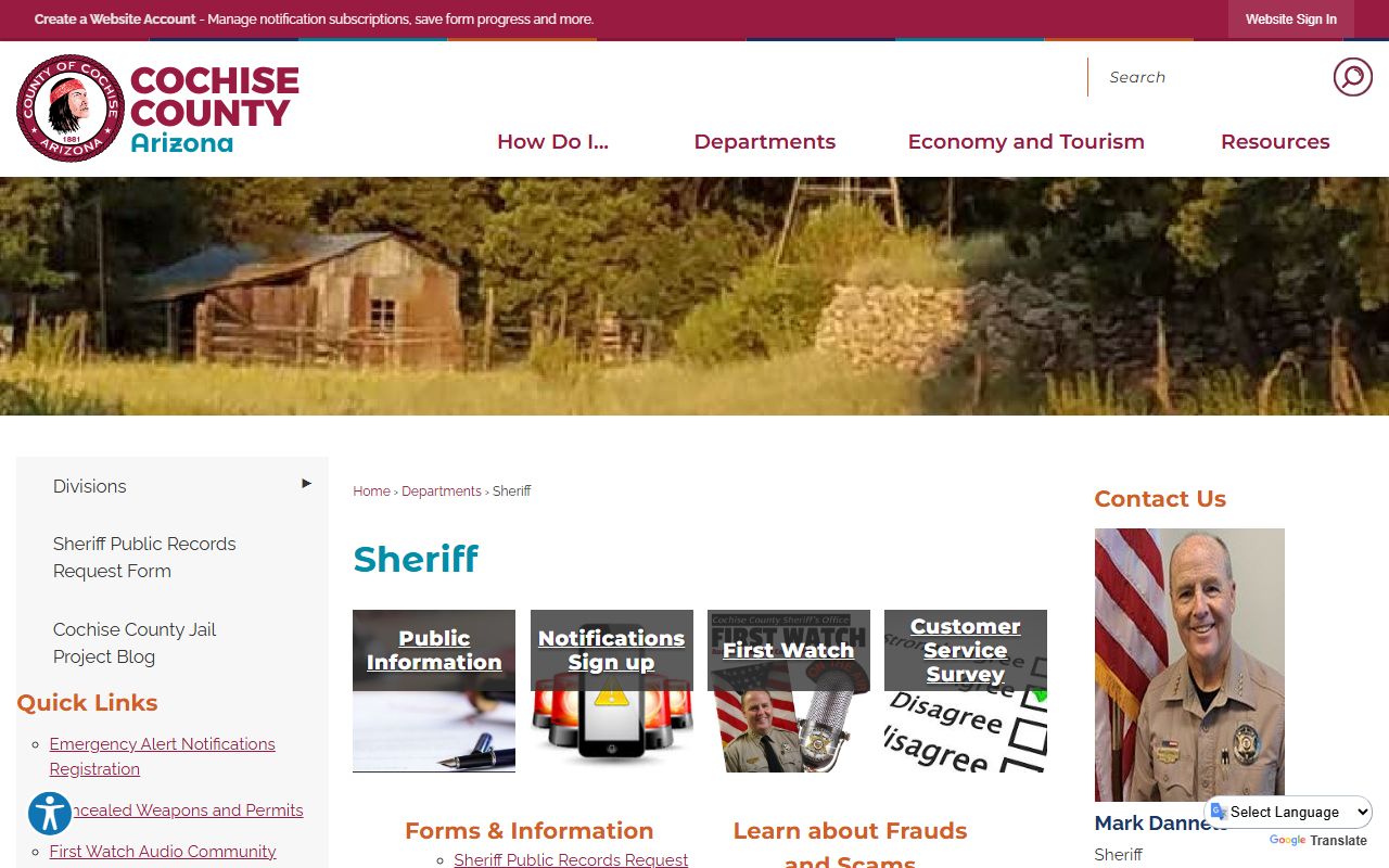 Cochise County Sheriff Office website for released inmate records