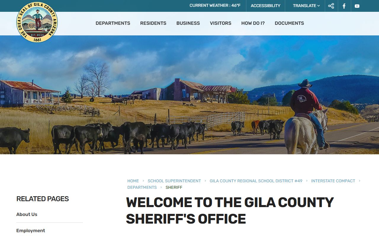 Gila County Sheriff's Office main page for released inmate records