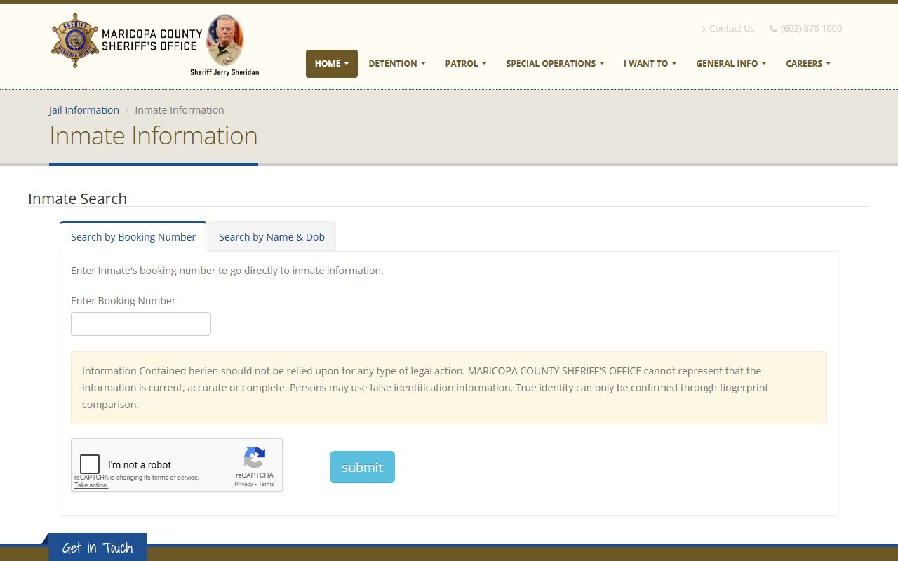 Maricopa County MCSO inmate database search portal for released inmates