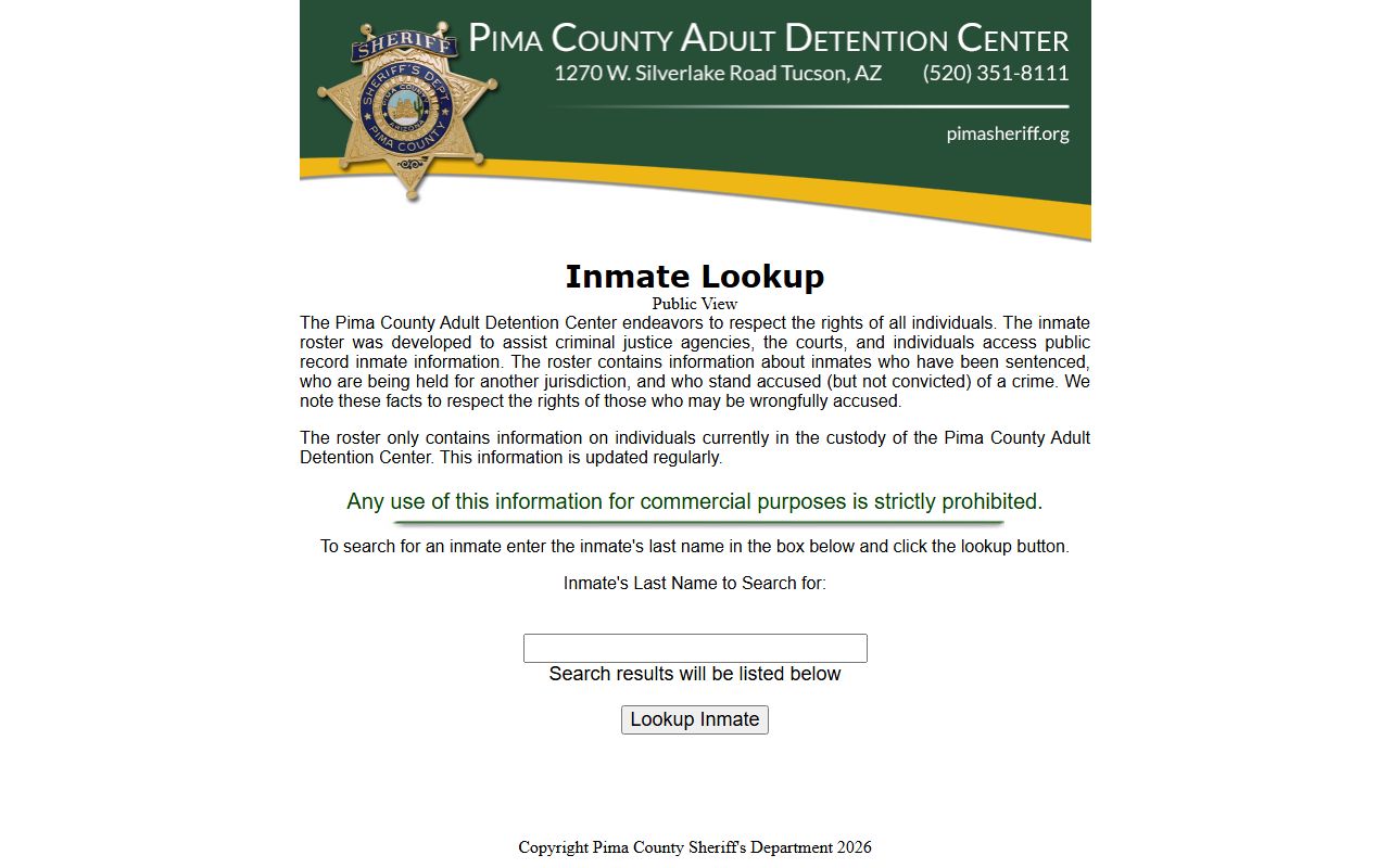 Pima County Arizona inmate lookup database for released inmates